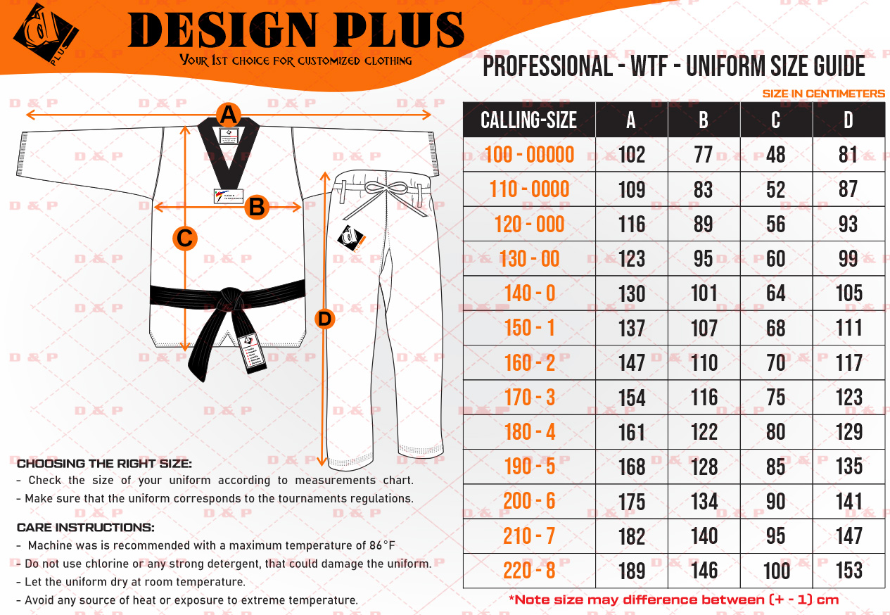 Taekwondo Size Chart Taekwondo Size Chart